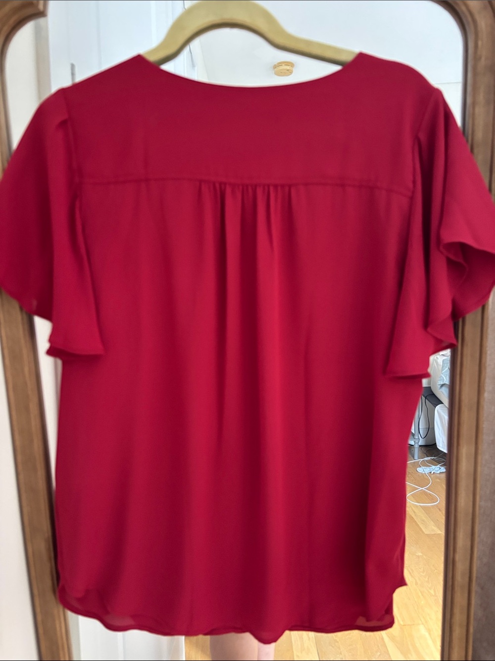 LOFT Red V-Neck Flutter Sleeve Top - Picture 5 of 5